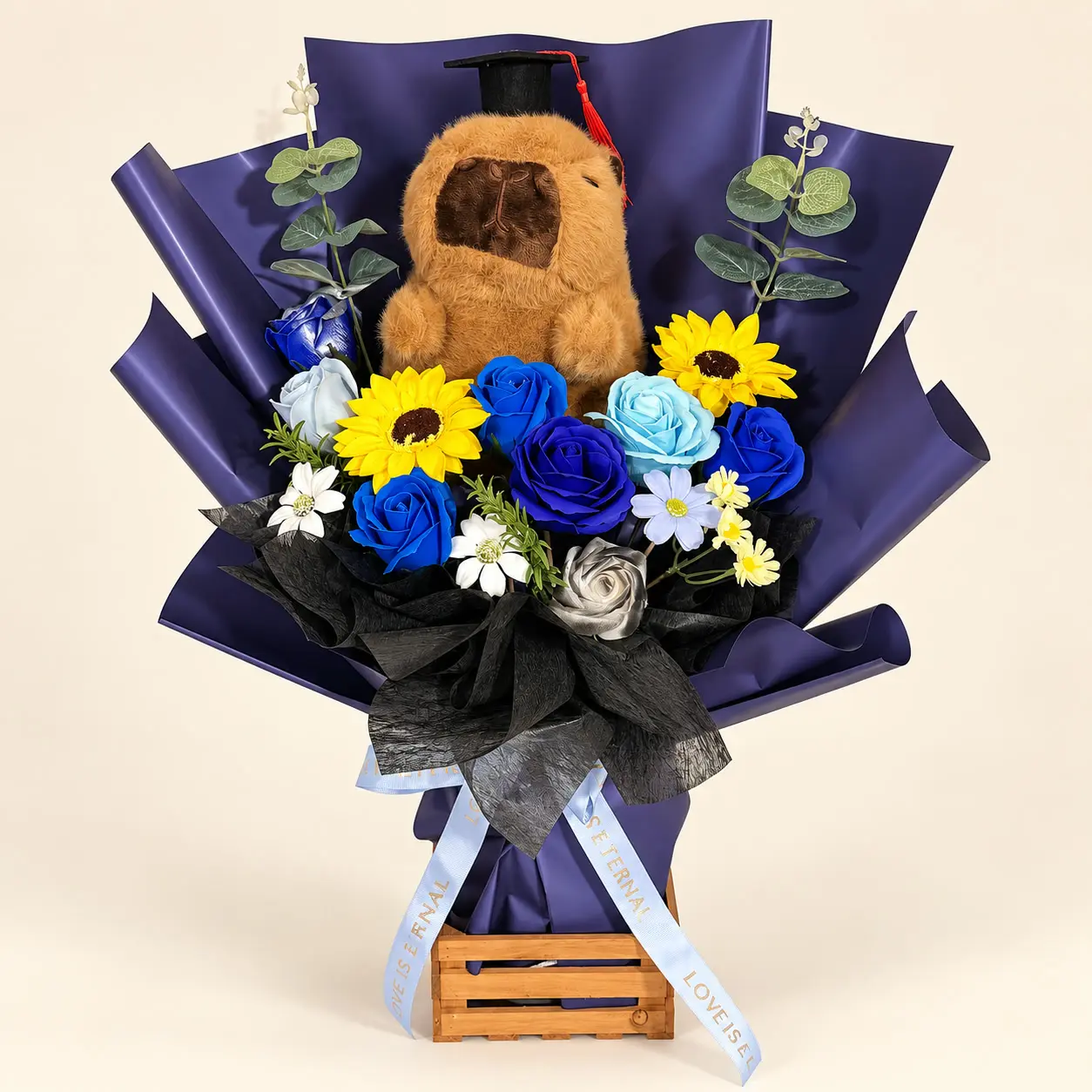 Capybara Blue Sunflower Graduation Bouquet