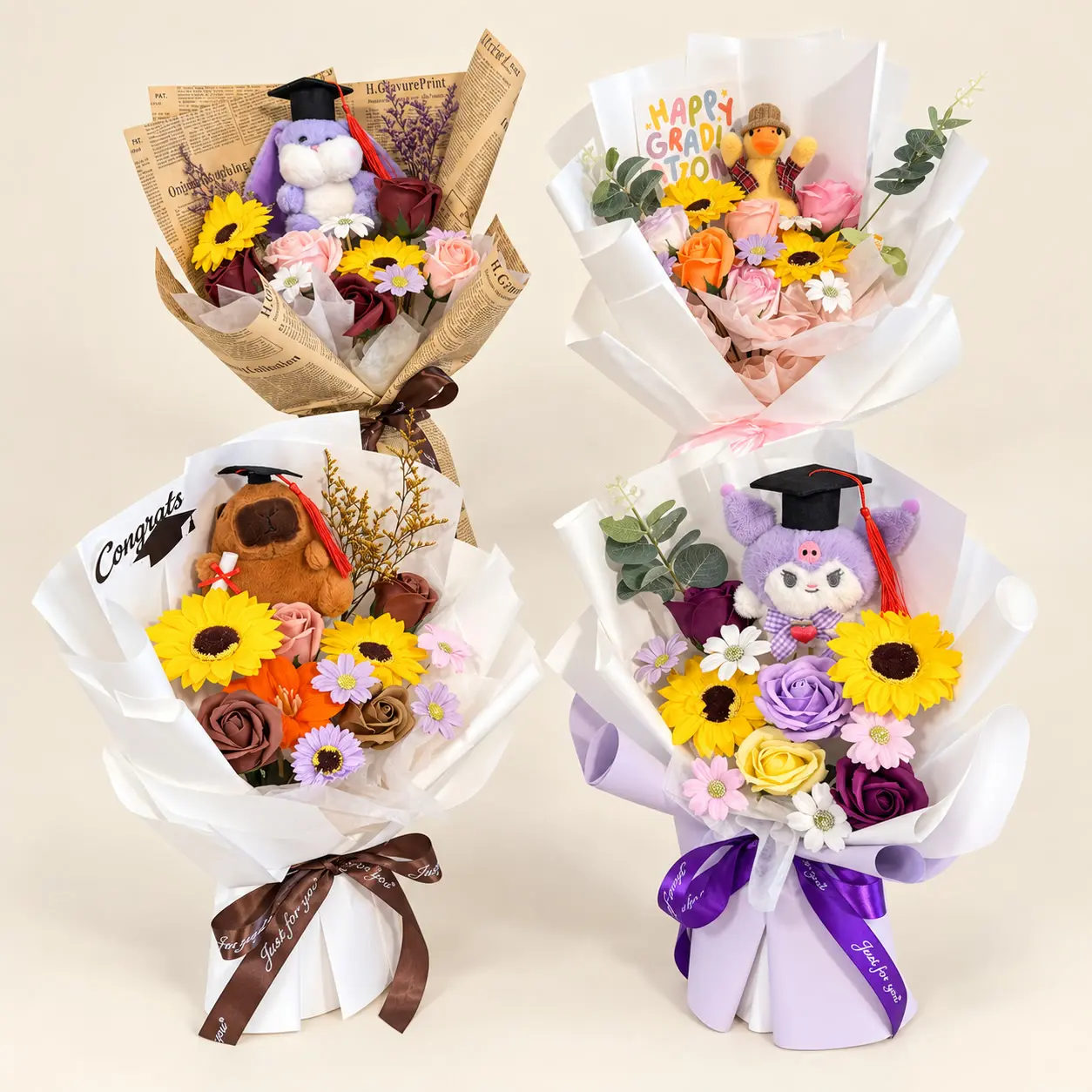 Bunny Duck Capybara Jester Graduation Bouquet Collection