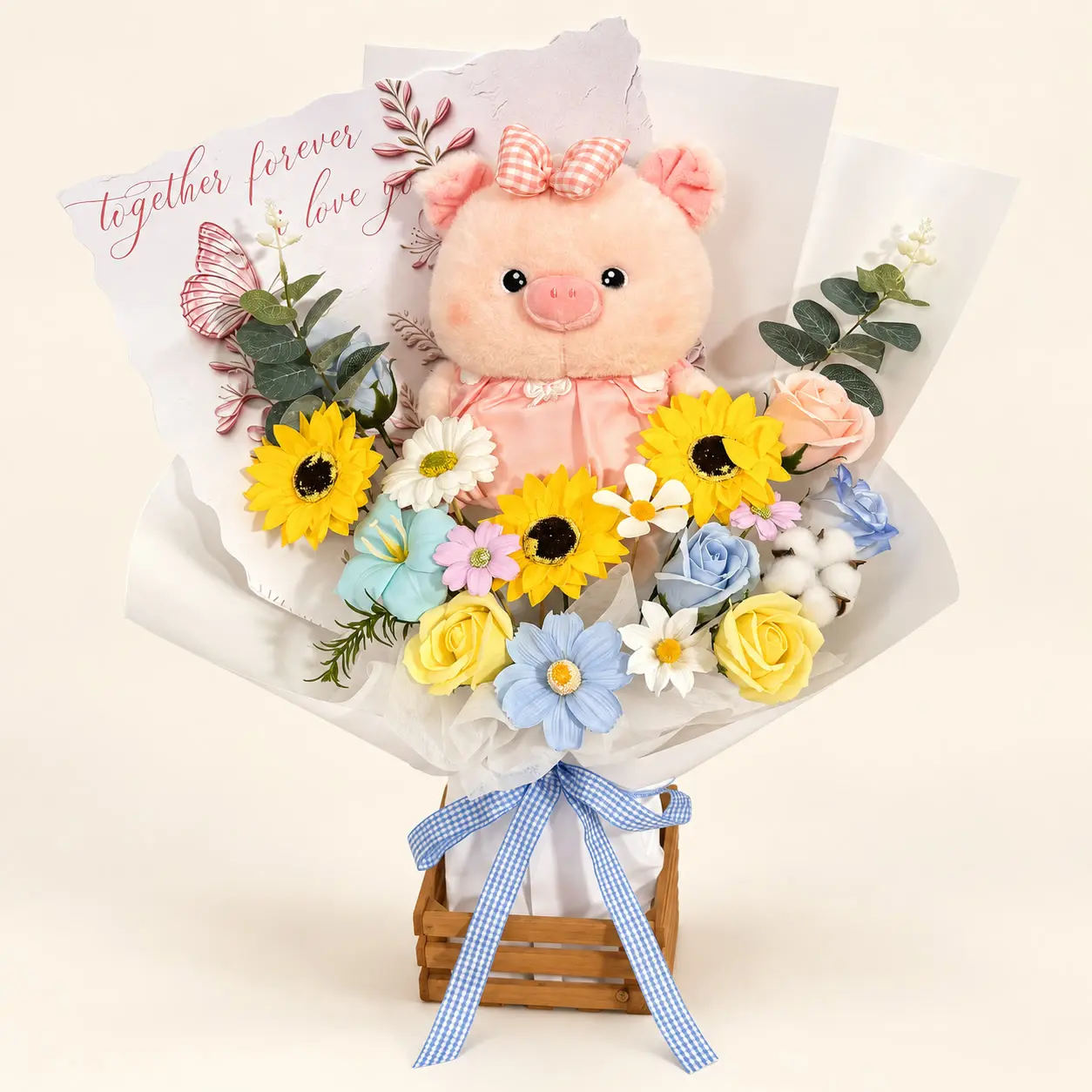 Pink Pig Sunflower Graduation Bouquet