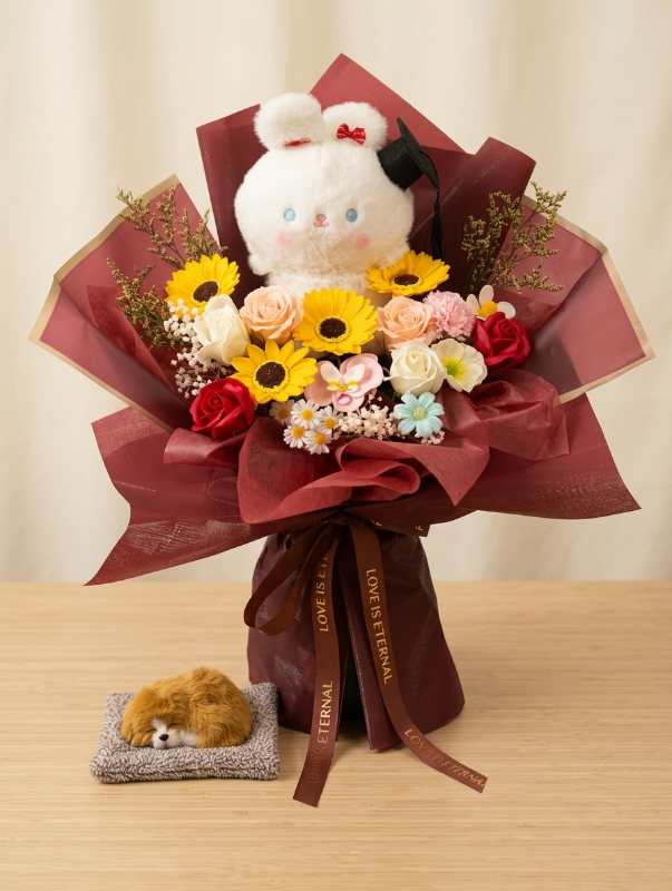 Burgundy Bunny Graduation Bouquet