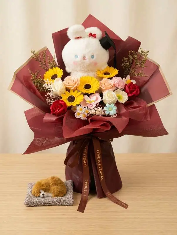 Burgundy Bunny Graduation Bouquet