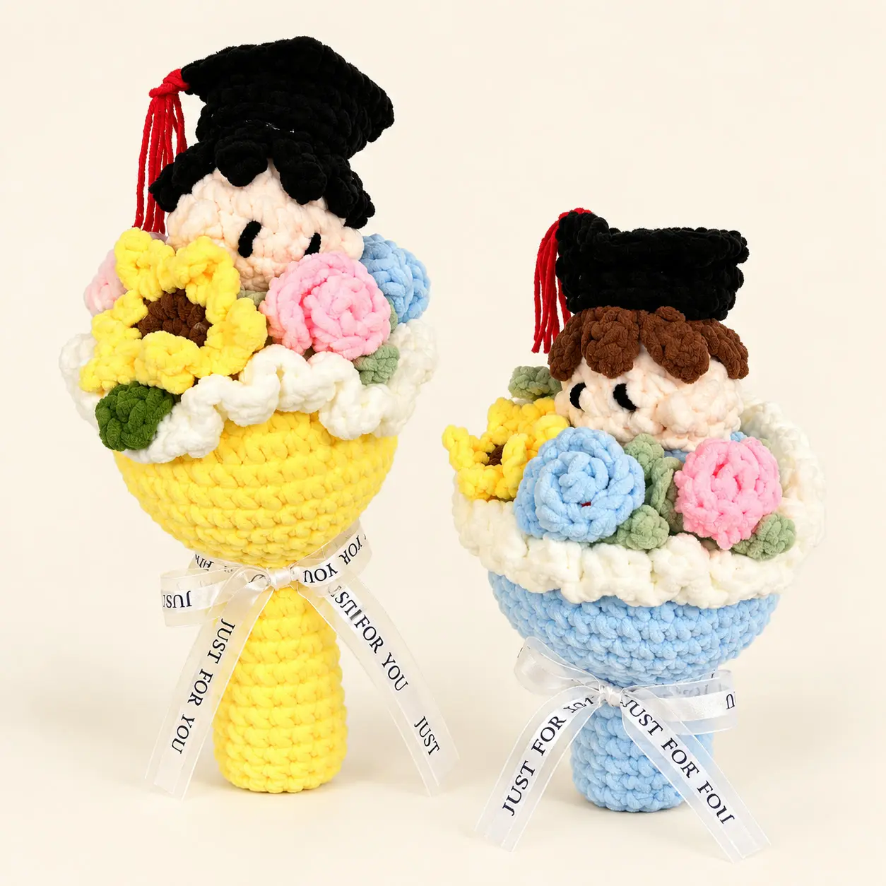 Crochet Graduate Flower Bouquet Pair