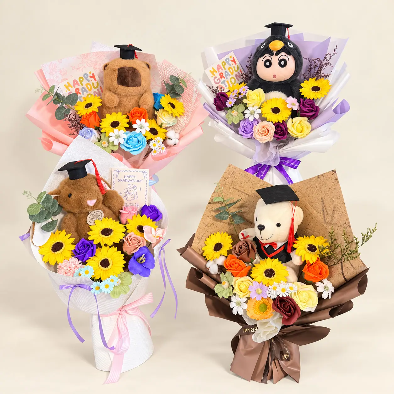 Four Character Graduation Bouquet Collection