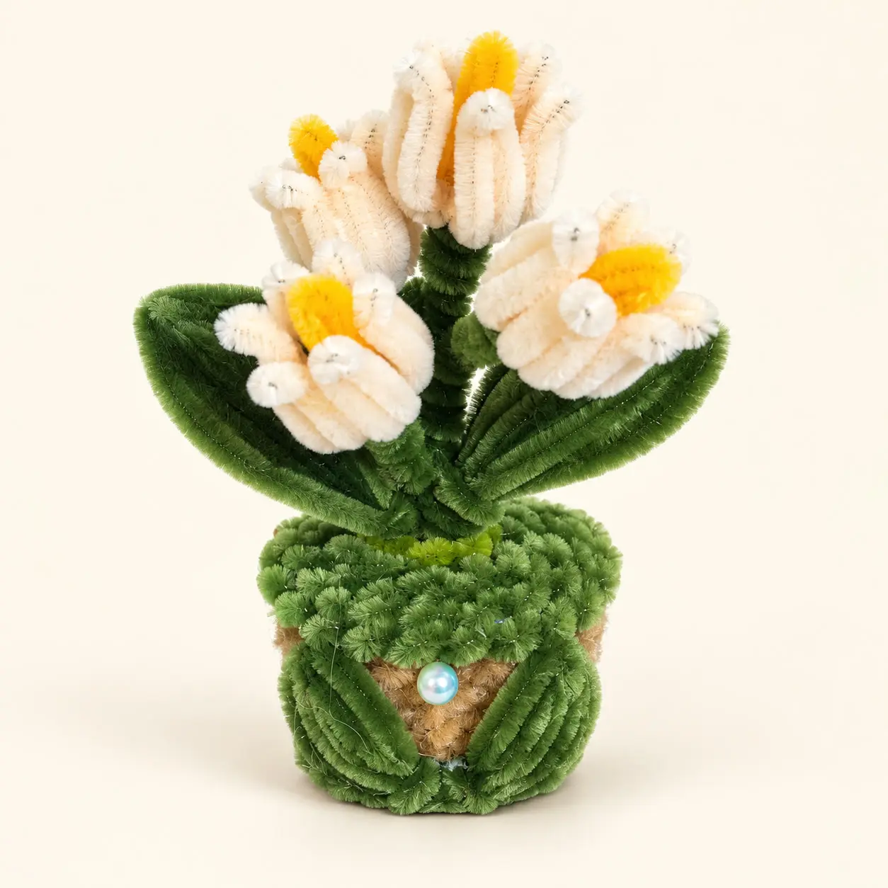 Cream Tulip Handcrafted Flower Pot