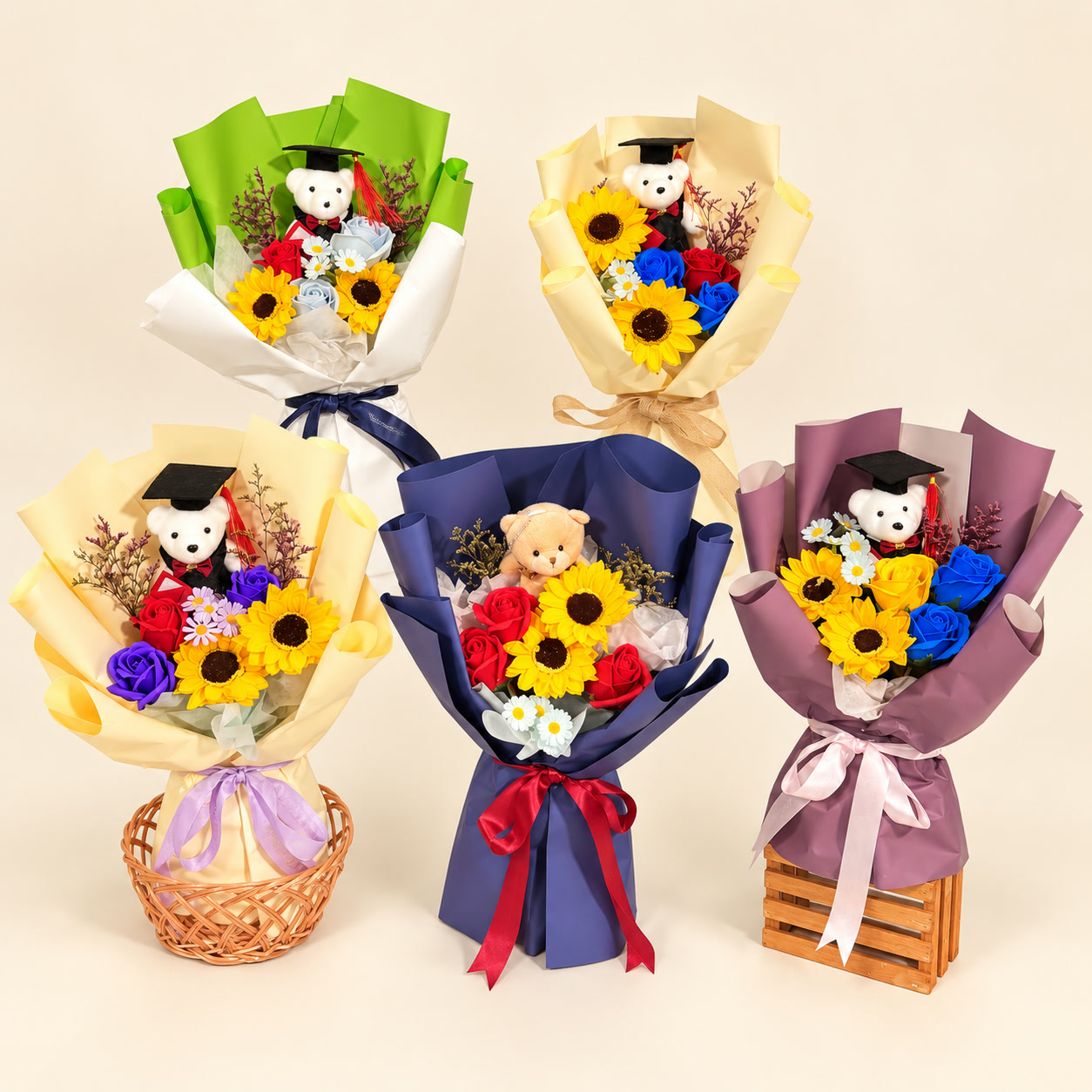 Five Bear Graduation Bouquet Collection