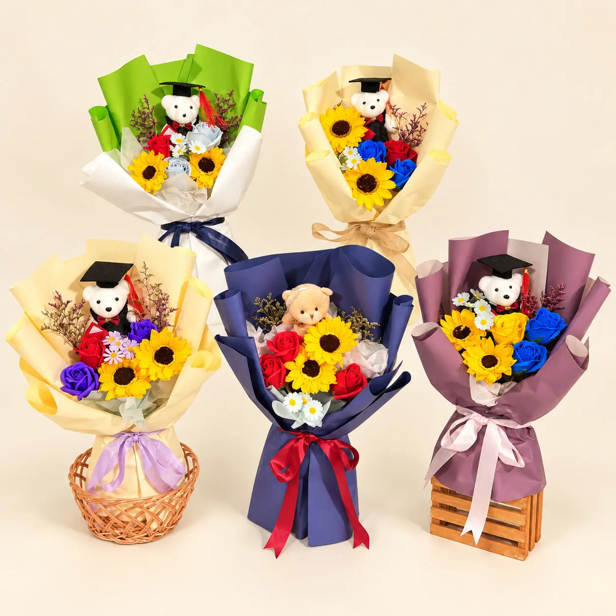 Five Bear Graduation Bouquet Collection