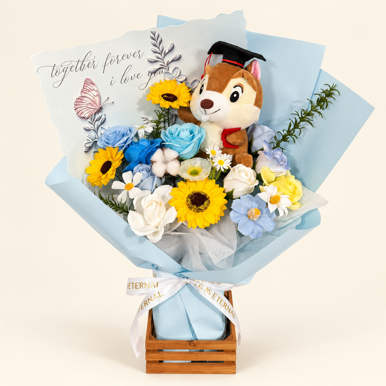 Pastel Blue Chipmunk Graduation Bouquet