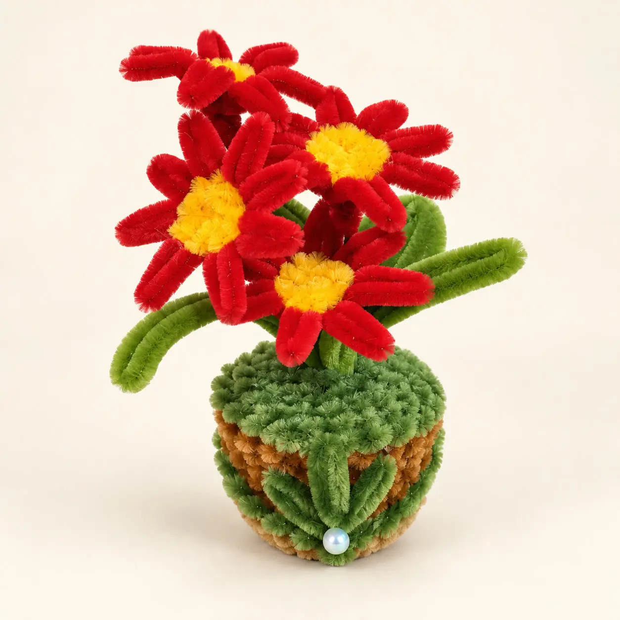 Red Daisy Handcrafted Flower Pot