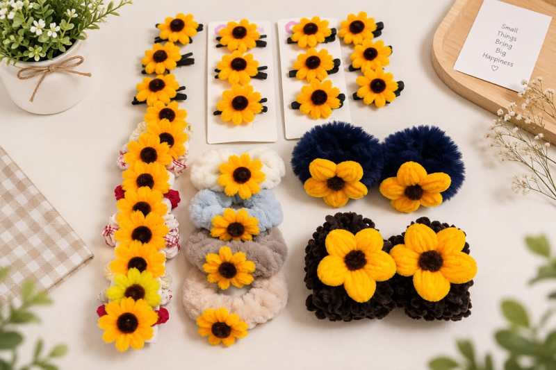 Mini Crochet Sunflower Hair Clips