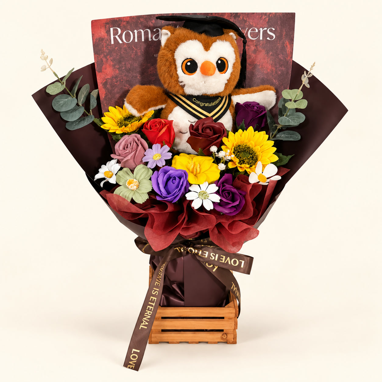 Owl Burgundy Graduation Bouquet