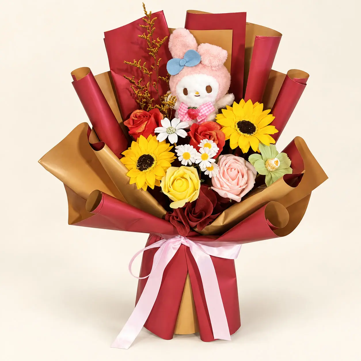 Pink Bunny Burgundy Gift Bouquet