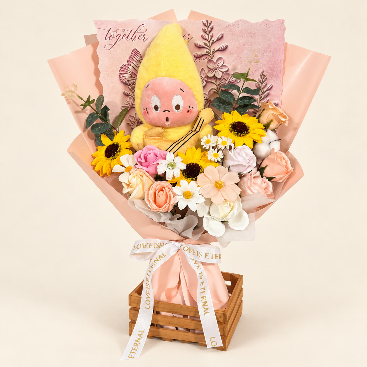 Yellow Hood Doll Pink Graduation Bouquet