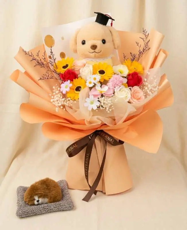 Peach Teddy Graduation Bouquet