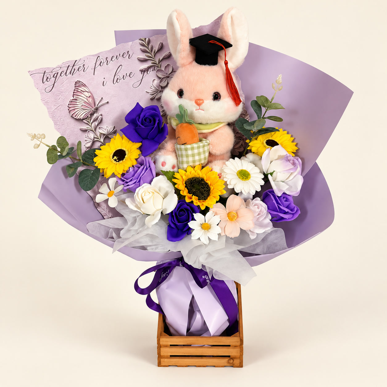 Pink Rabbit Purple Graduation Bouquet