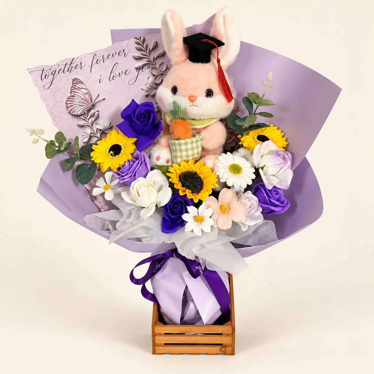 Pink Rabbit Purple Graduation Bouquet