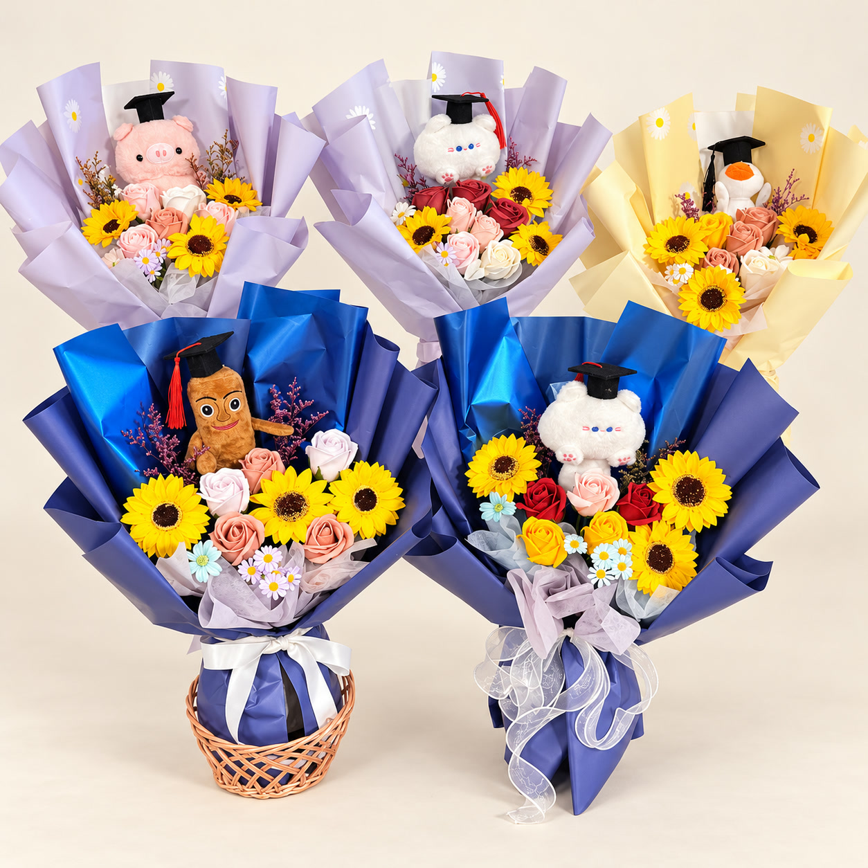 Five Blue Lavender Graduation Bouquet Collection