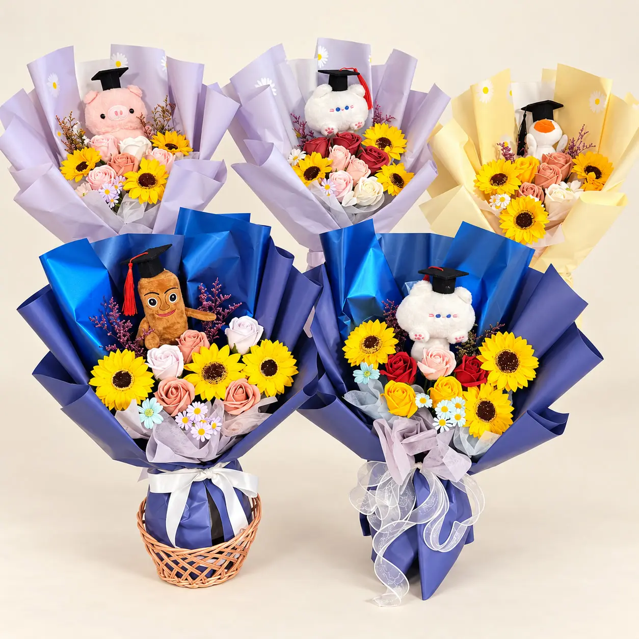 Five Blue Lavender Graduation Bouquet Collection