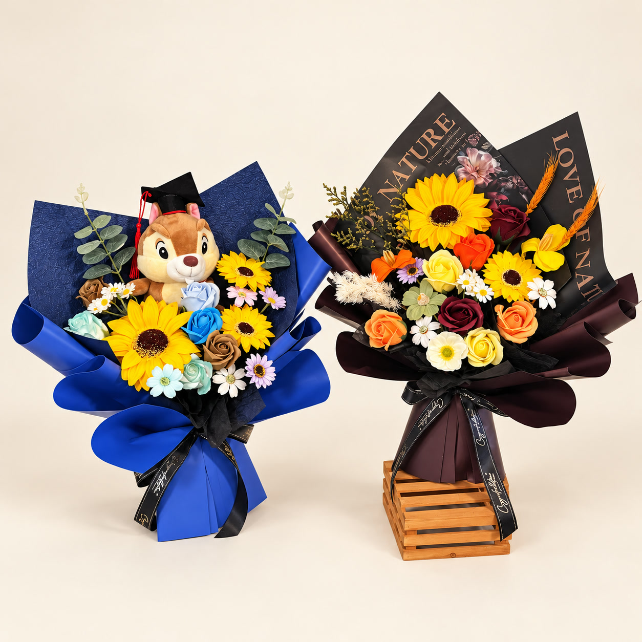 Blue Chipmunk Floral Graduation Duo