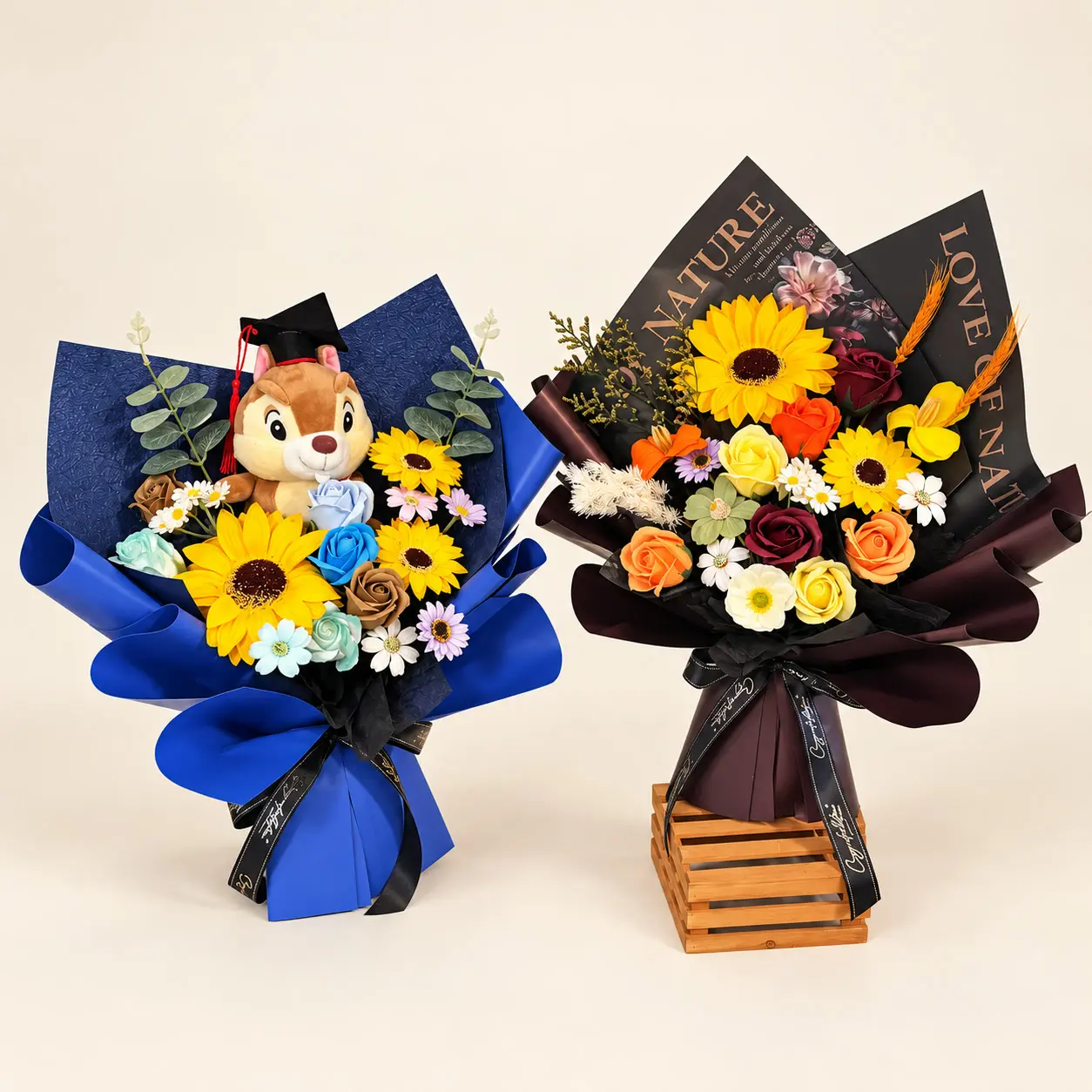 Blue Chipmunk Floral Graduation Duo