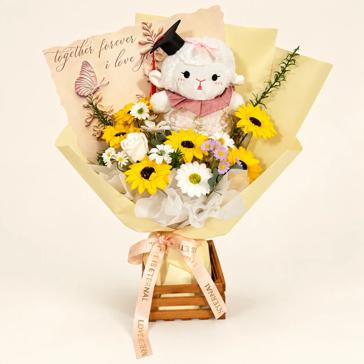 White Lamb Yellow Graduation Bouquet