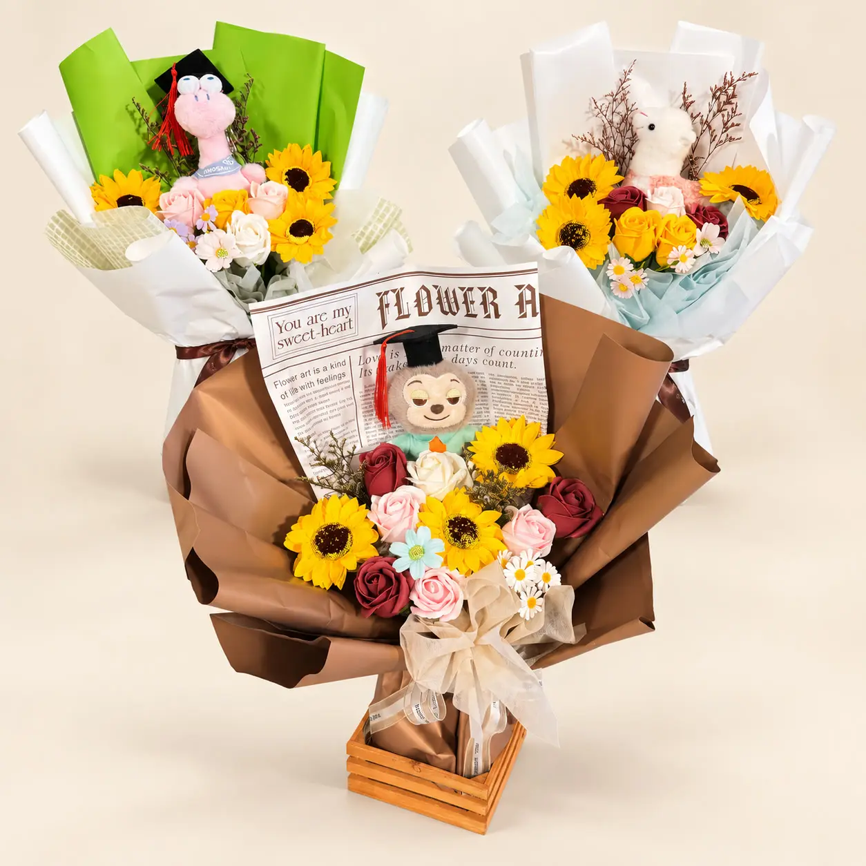 Dinosaur Llama Sloth Graduation Bouquet Collection