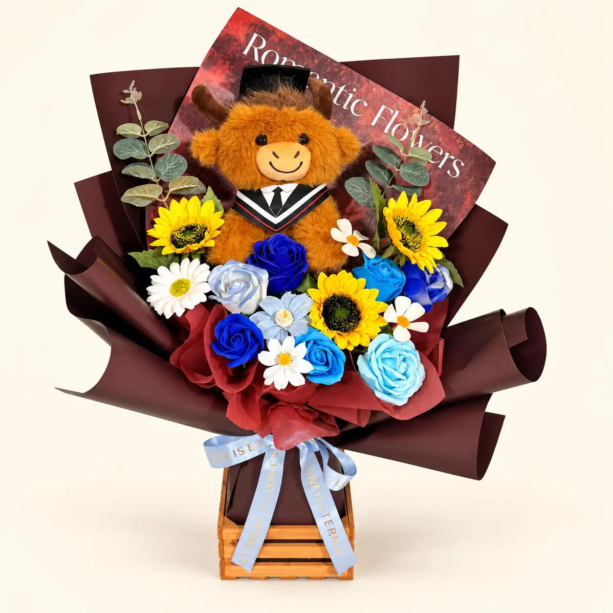 Brown Graduation Bear Burgundy Bouquet