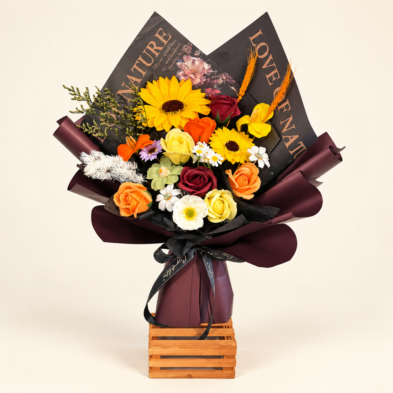 Burgundy Sunflower Rose Graduation Bouquet