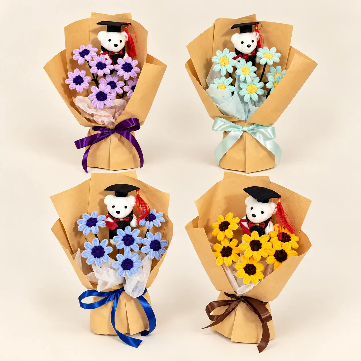 Pastel Daisy Graduation Bear Bouquet Collection