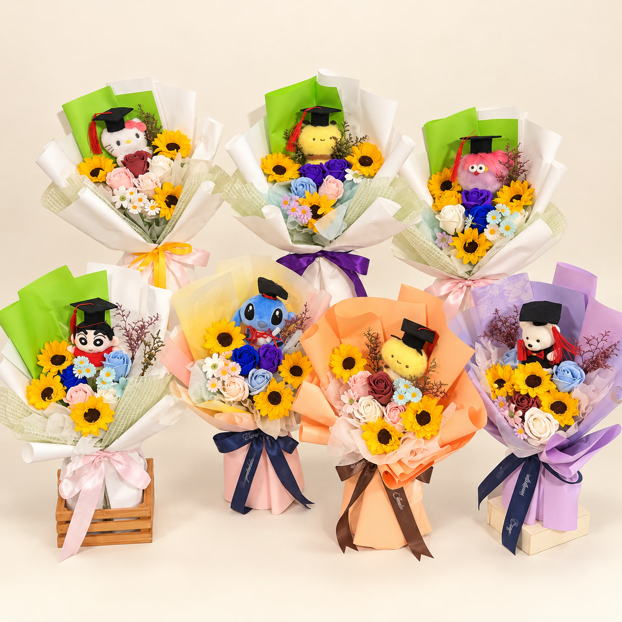 Seven Colorful Character Graduation Bouquet Collection