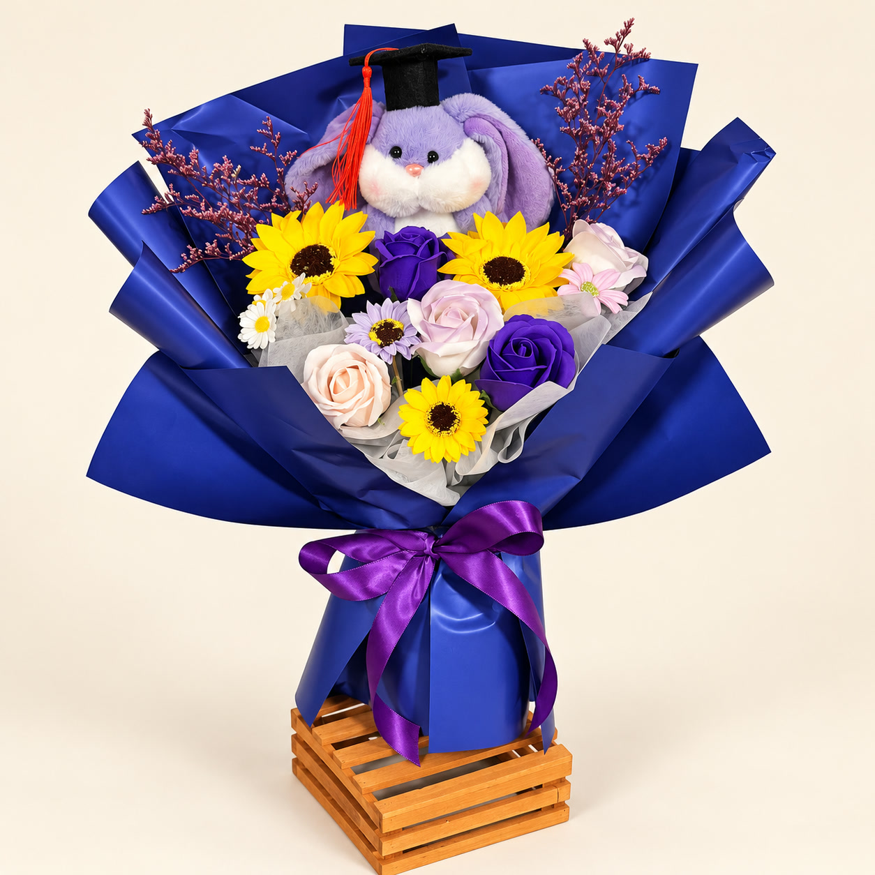 Purple Bunny Blue Graduation Bouquet