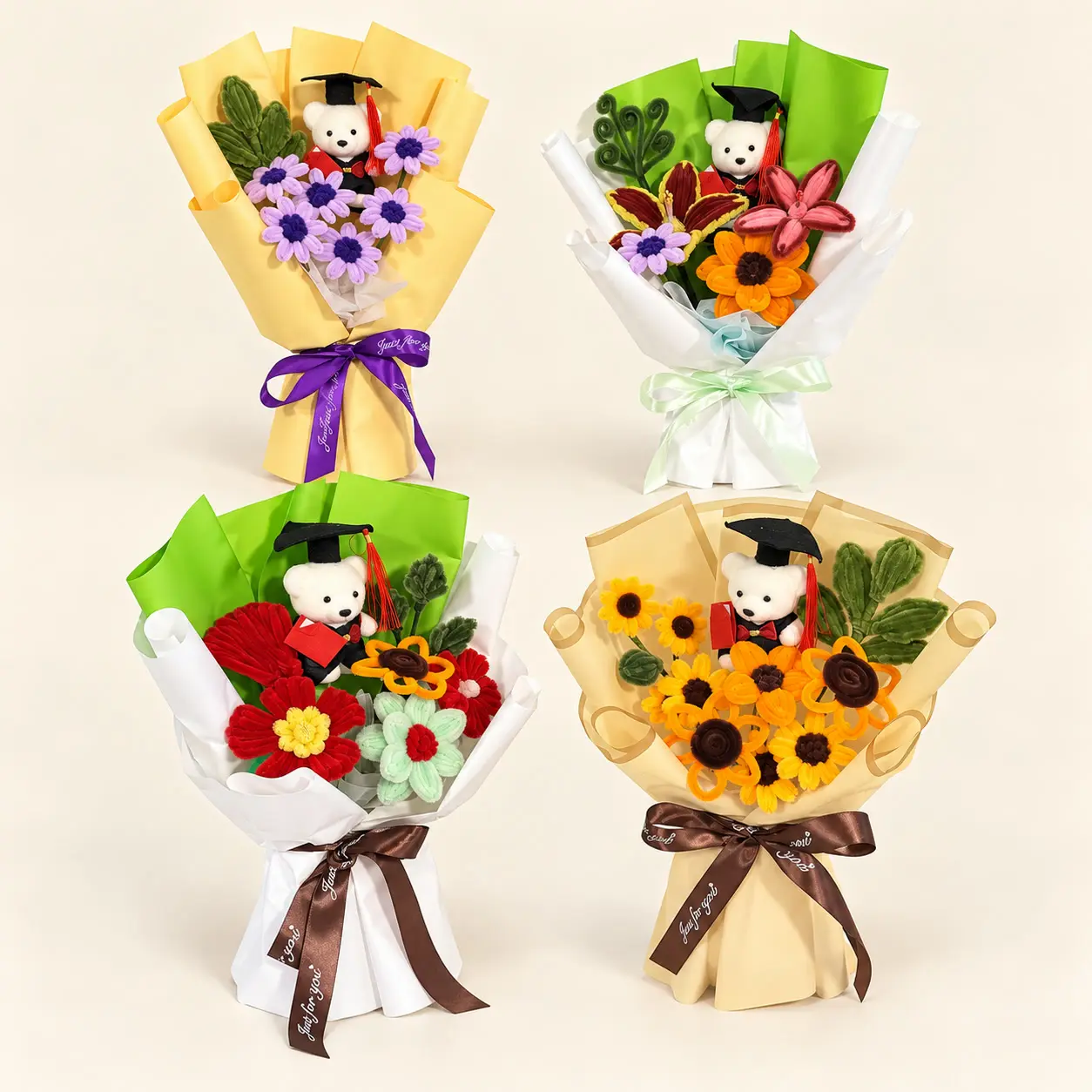 Bright Mixed Graduation Bear Bouquet Collection