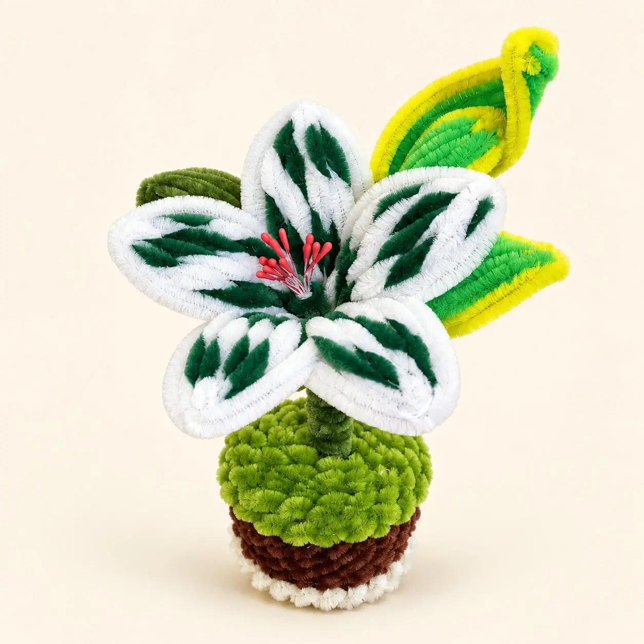 Green Striped Lily Handcrafted Flower Pot