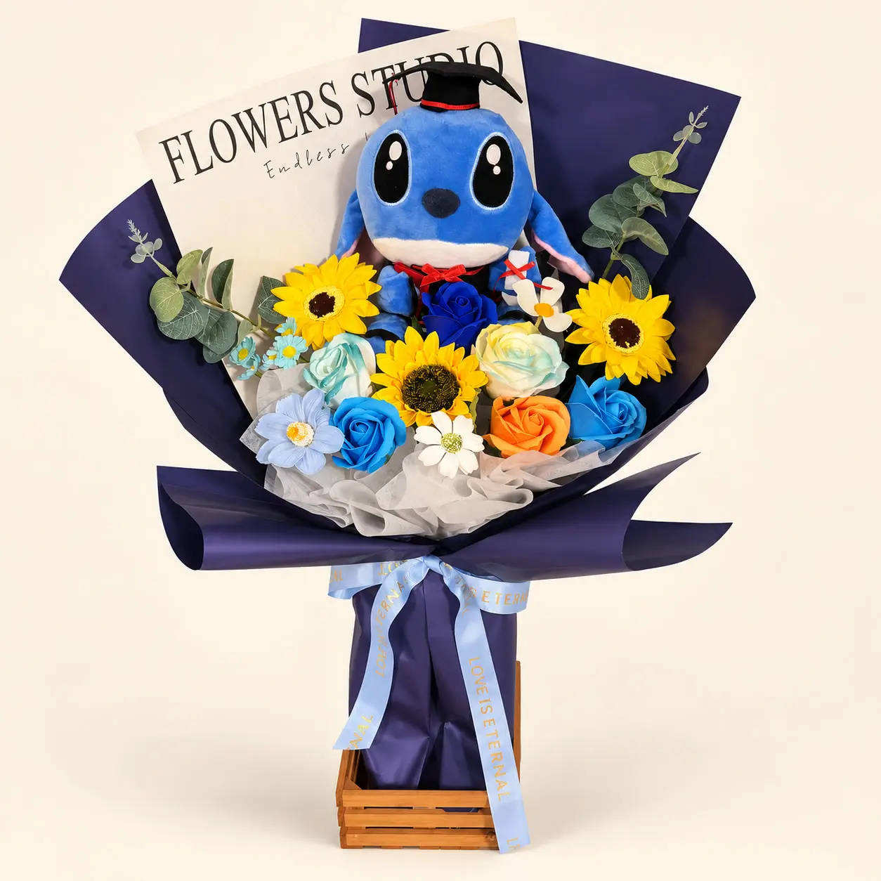 Blue Stitch Sunflower Graduation Bouquet