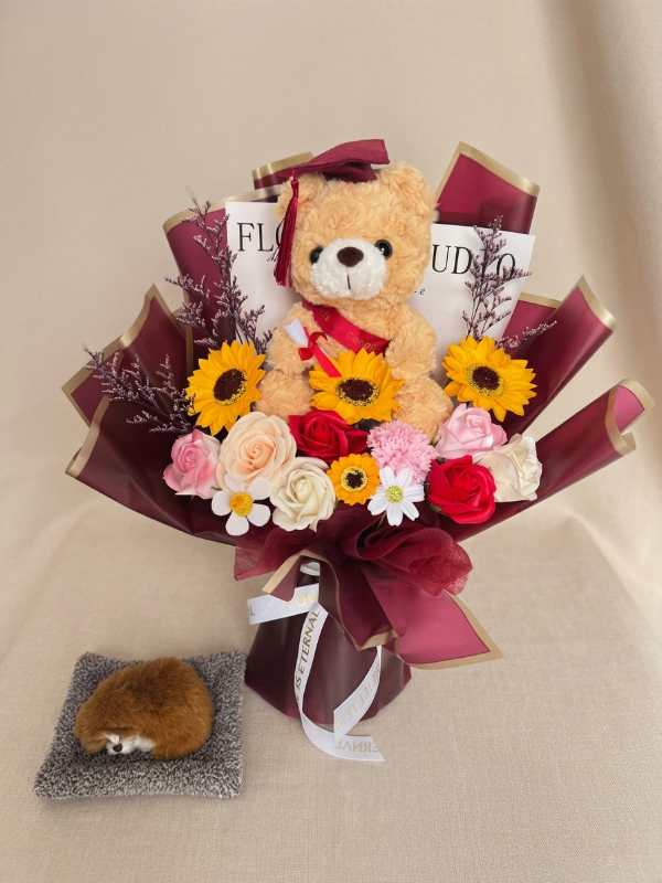 Burgundy Teddy Graduation Bouquet