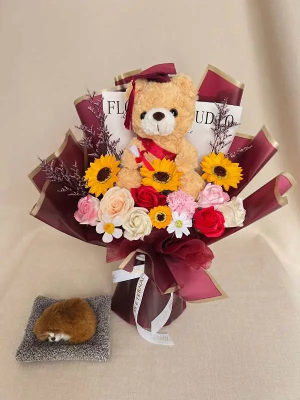 Burgundy Teddy Graduation Bouquet